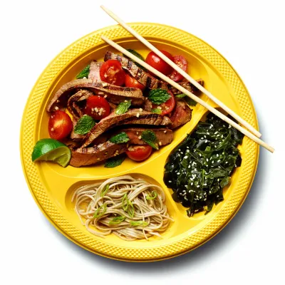 Steak froid saisi avec tomates et soja